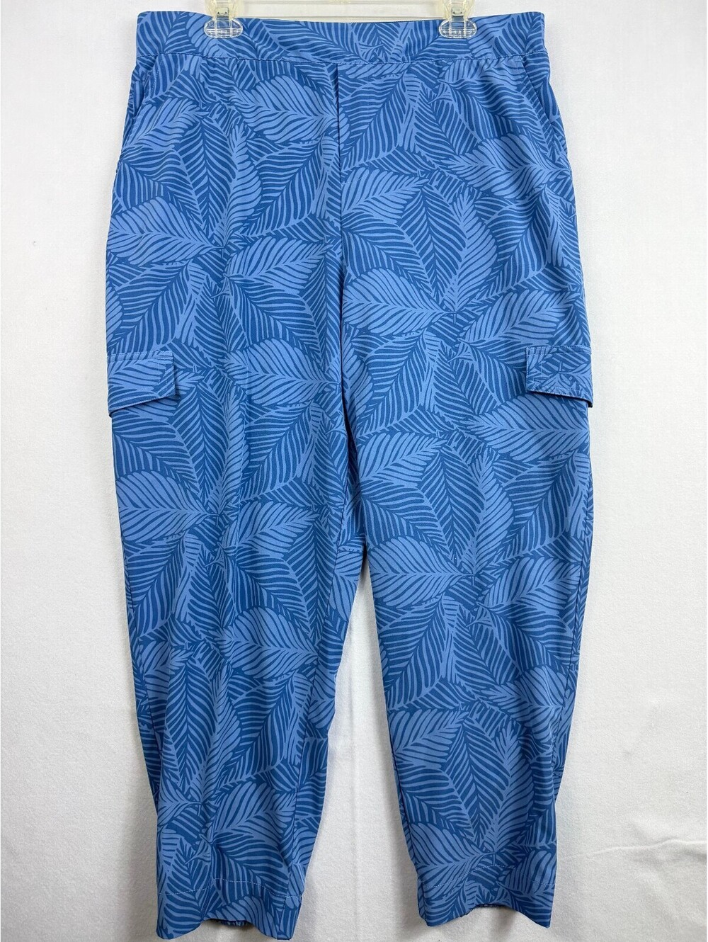 Soft Surroundings Women's Blue Tropical Leaf Print Cargo Jogger Pants XL